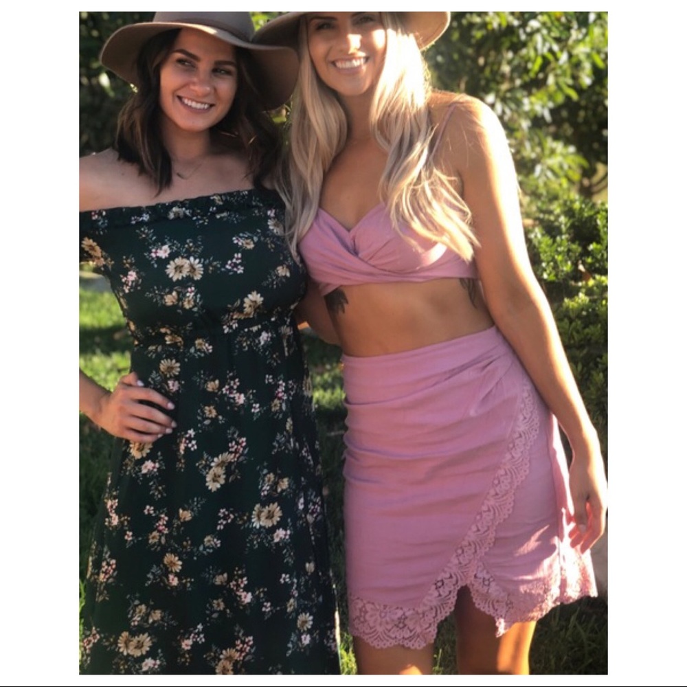 FREE PEOPLE BOHO KNIT MINI SKIRT CAMI TANK CROP TOP BOHEMIAN 2 PIECE SET A3C - Picture 9 of 16